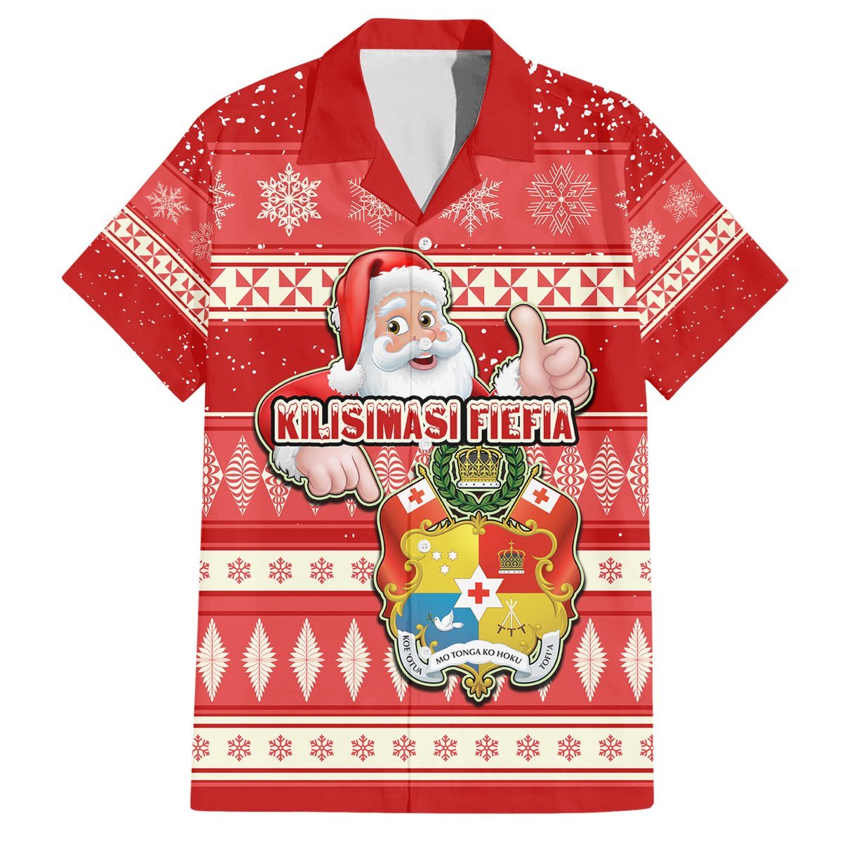 Tonga Christmas Hawaiian Shirt The Santa Coat of Arms with Ngatu and Snow Pattern LT03 Red - Polynesian Pride