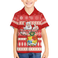Tonga Christmas Kid Hawaiian Shirt The Santa Coat of Arms with Ngatu and Snow Pattern LT03 Kid Red - Polynesian Pride