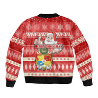 Tonga Christmas Sleeve Zip Bomber Jacket The Santa Coat of Arms with Ngatu and Snow Pattern LT03 - Polynesian Pride