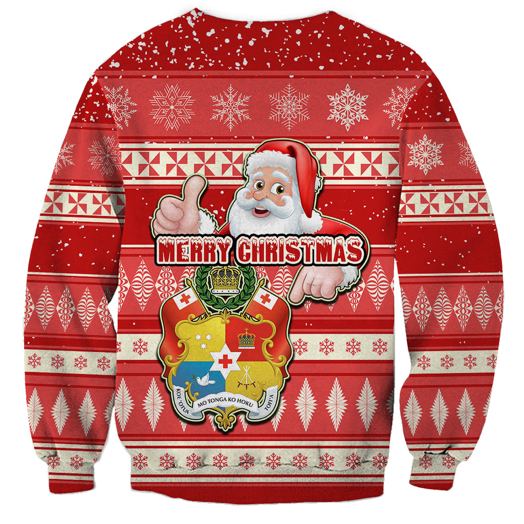 Tonga Christmas Sweatshirt The Santa Coat of Arms with Ngatu and Snow Pattern LT03 - Polynesian Pride