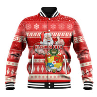 Custom Tonga Christmas Baseball Jacket The Santa Coat of Arms with Ngatu and Snow Pattern LT03 Unisex Red - Polynesian Pride