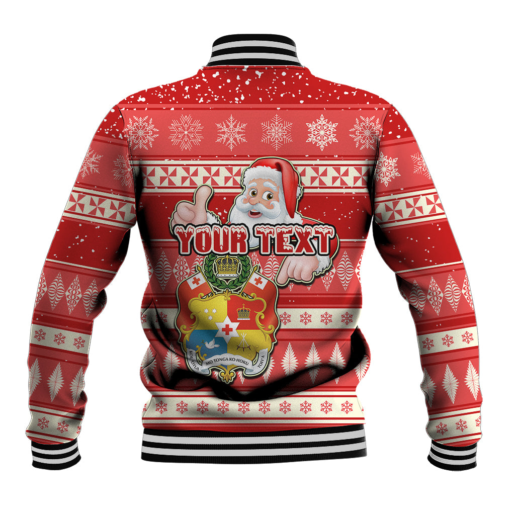 Custom Tonga Christmas Baseball Jacket The Santa Coat of Arms with Ngatu and Snow Pattern LT03 - Polynesian Pride