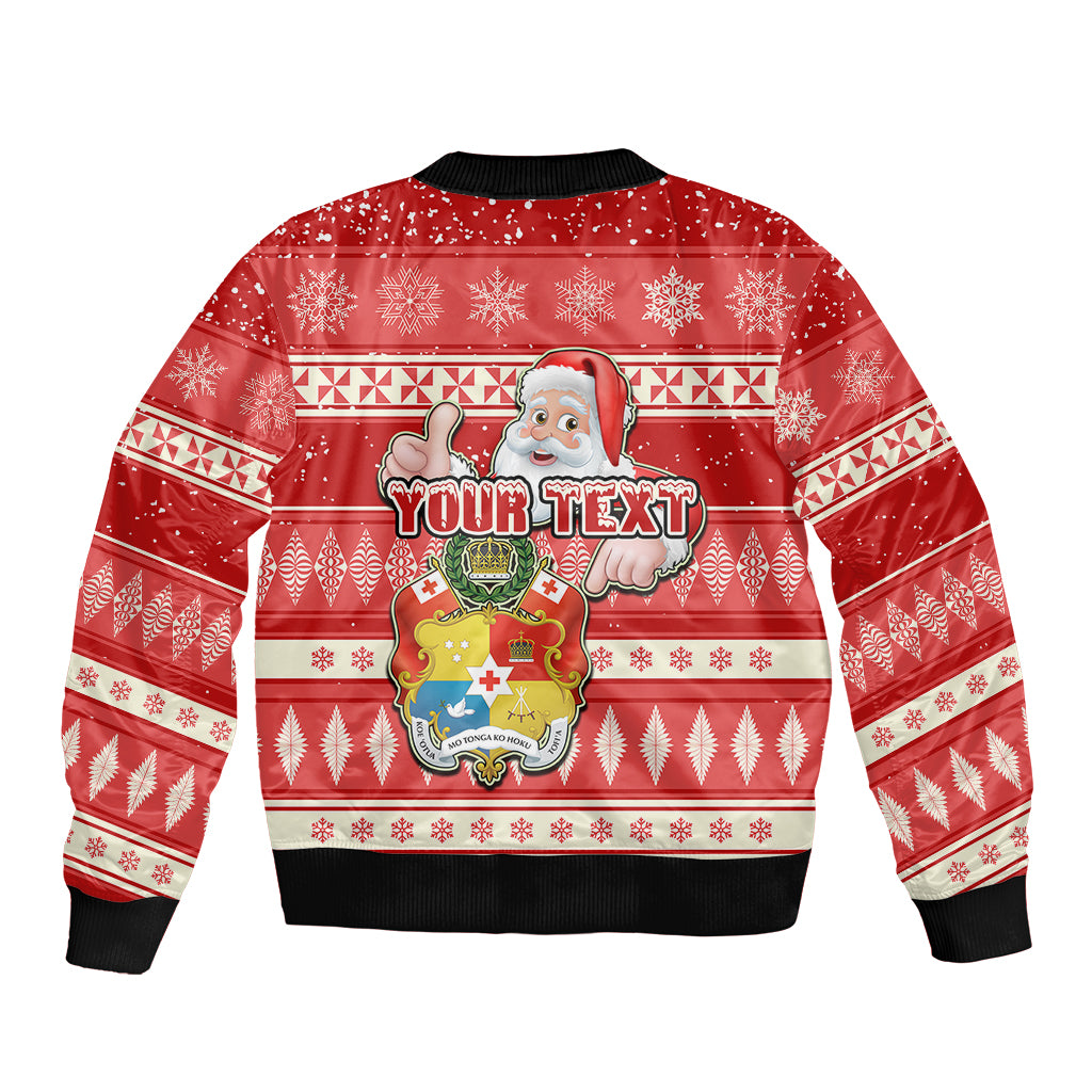 Custom Tonga Christmas Bomber Jacket The Santa Coat of Arms with Ngatu and Snow Pattern LT03 - Polynesian Pride