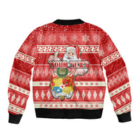 Custom Tonga Christmas Bomber Jacket The Santa Coat of Arms with Ngatu and Snow Pattern LT03 - Polynesian Pride