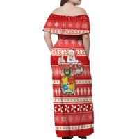 Custom Tonga Christmas Off Shoulder Maxi Dress The Santa Coat of Arms with Ngatu and Snow Pattern LT03 - Polynesian Pride