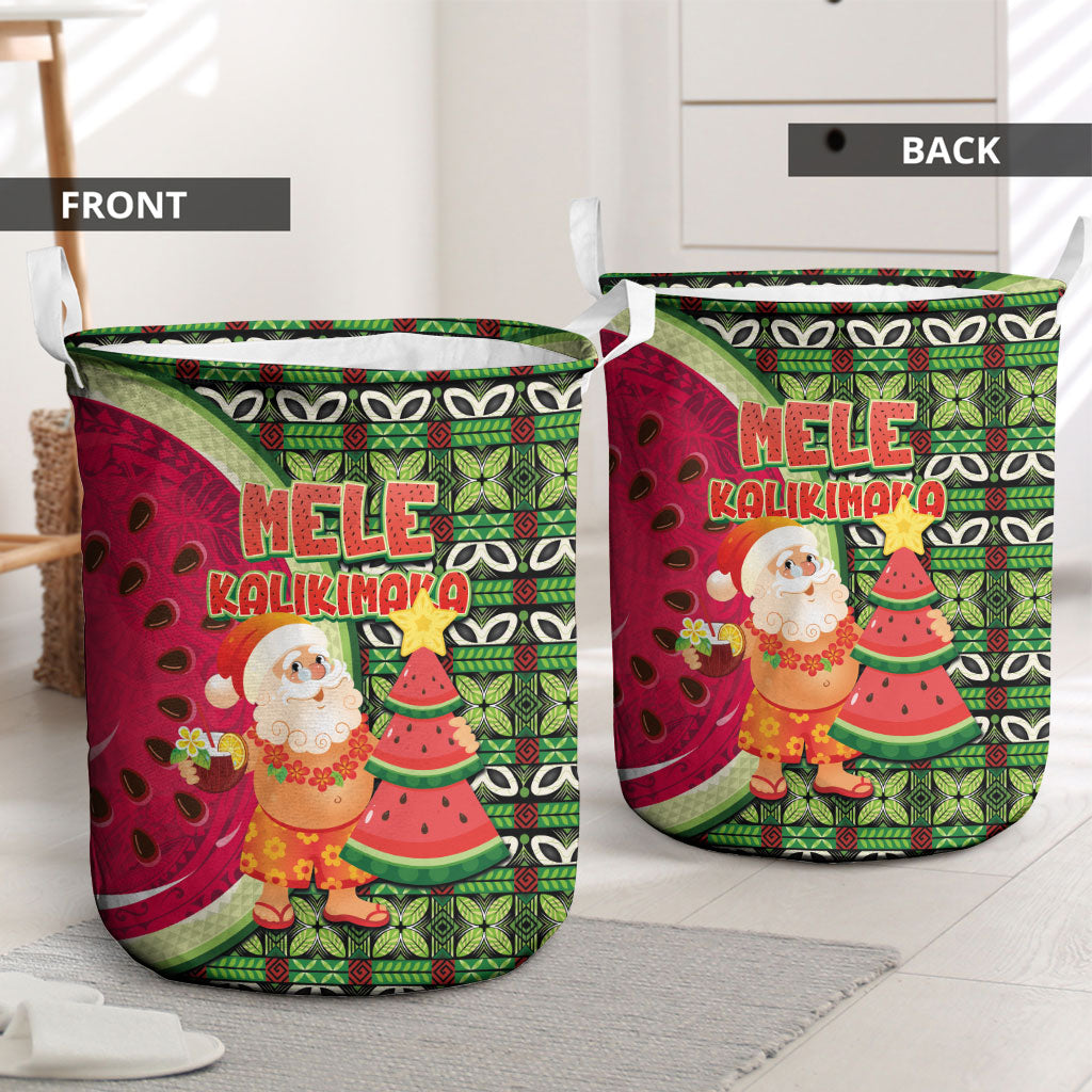 Hawaii Watermelon Mele Kalikimaka Laundry Basket Tribal Pacific Pattern with Tropical Funny Santa Claus LT03 - Polynesian Pride