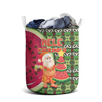Hawaii Watermelon Mele Kalikimaka Laundry Basket Tribal Pacific Pattern with Tropical Funny Santa Claus LT03 - Polynesian Pride