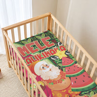 Hawaii Watermelon Mele Kalikimaka Baby Bed Cover Tribal Pacific Pattern with Tropical Funny Santa Claus LT03 - Polynesian Pride