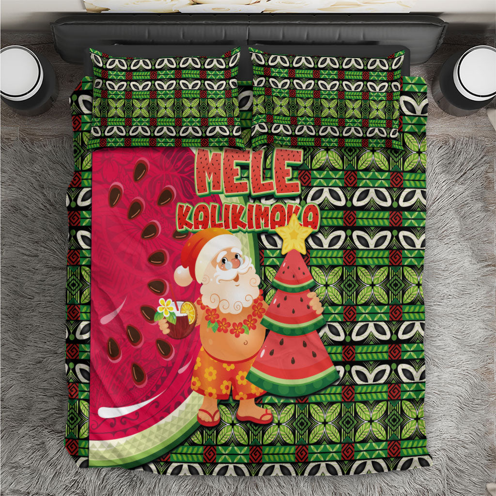 Hawaii Watermelon Mele Kalikimaka Bedding Set Tribal Pacific Pattern with Tropical Funny Santa Claus LT03 Multicolor - Polynesian Pride