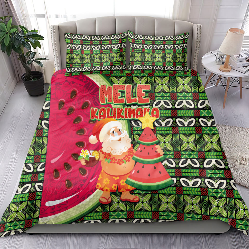 Hawaii Watermelon Mele Kalikimaka Bedding Set Tribal Pacific Pattern with Tropical Funny Santa Claus LT03 - Polynesian Pride