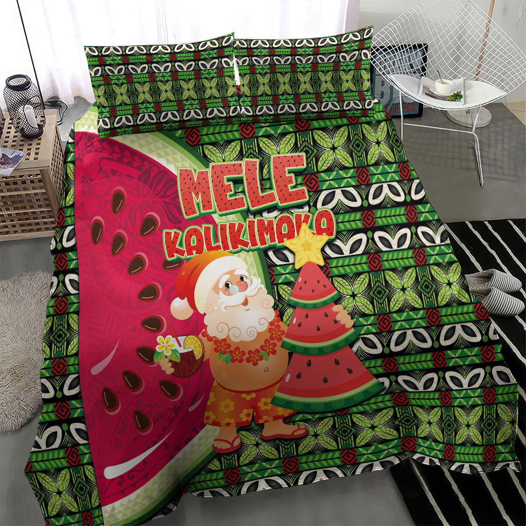 Hawaii Watermelon Mele Kalikimaka Bedding Set Tribal Pacific Pattern with Tropical Funny Santa Claus LT03 - Polynesian Pride