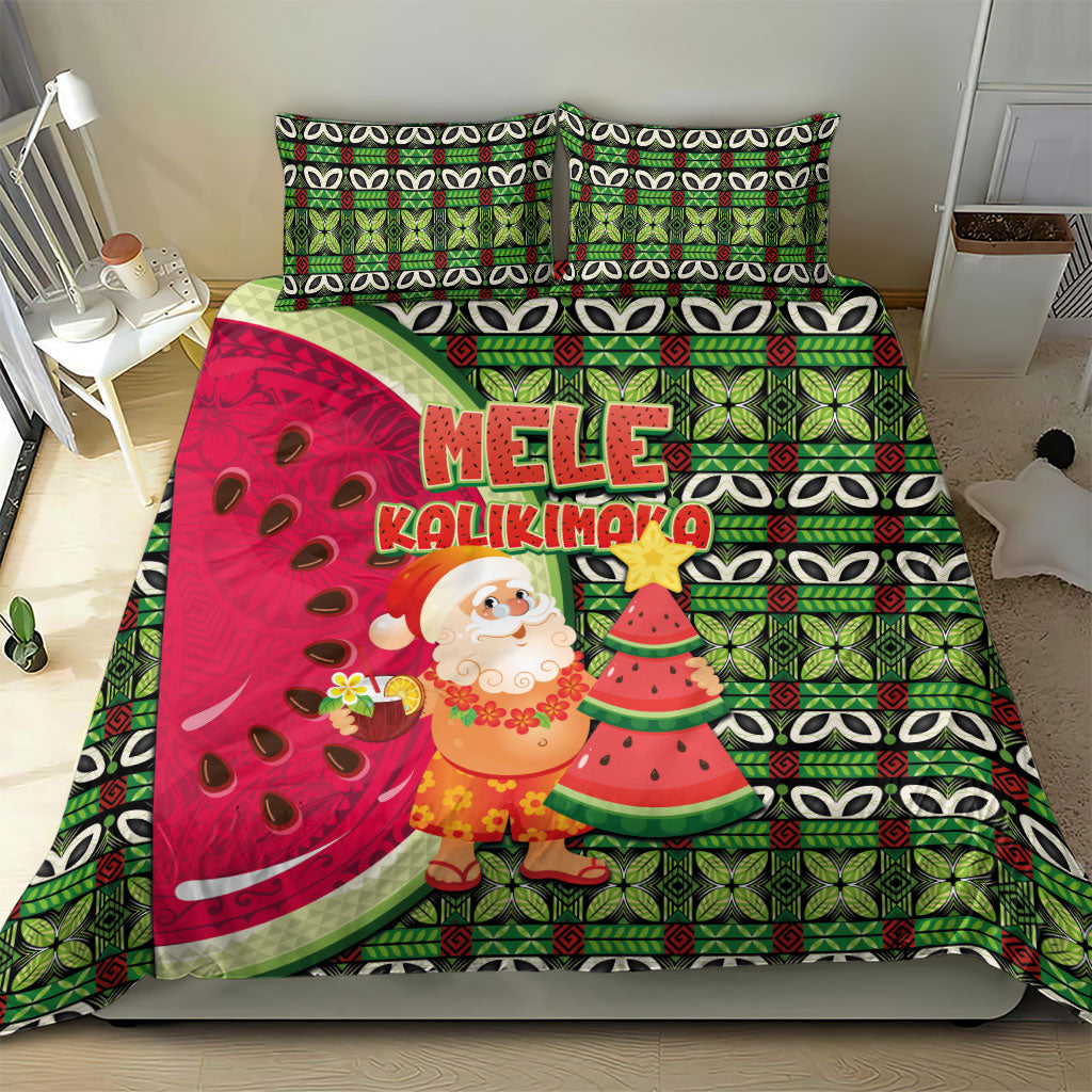 Hawaii Watermelon Mele Kalikimaka Bedding Set Tribal Pacific Pattern with Tropical Funny Santa Claus LT03 - Polynesian Pride