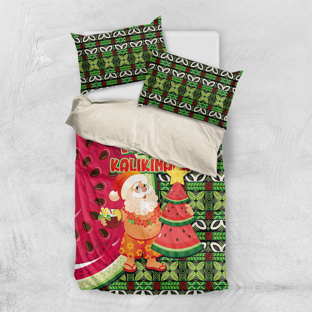 Hawaii Watermelon Mele Kalikimaka Bedding Set Tribal Pacific Pattern with Tropical Funny Santa Claus LT03 US Twin 172cm x 218cm Multicolor - Polynesian Pride