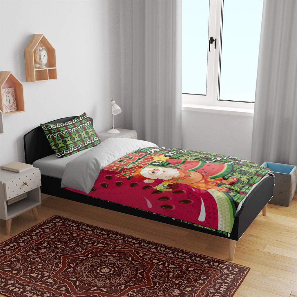 Hawaii Watermelon Mele Kalikimaka Bedding Set Tribal Pacific Pattern with Tropical Funny Santa Claus LT03 - Polynesian Pride