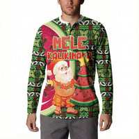 Hawaii Watermelon Mele Kalikimaka Button Sweatshirt Tribal Pacific Pattern with Tropical Funny Santa Claus LT03 - Polynesian Pride