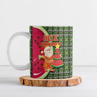 Hawaii Watermelon Mele Kalikimaka Ceramic Mug Tribal Pacific Pattern with Tropical Funny Santa Claus LT03 Multicolor - Polynesian Pride