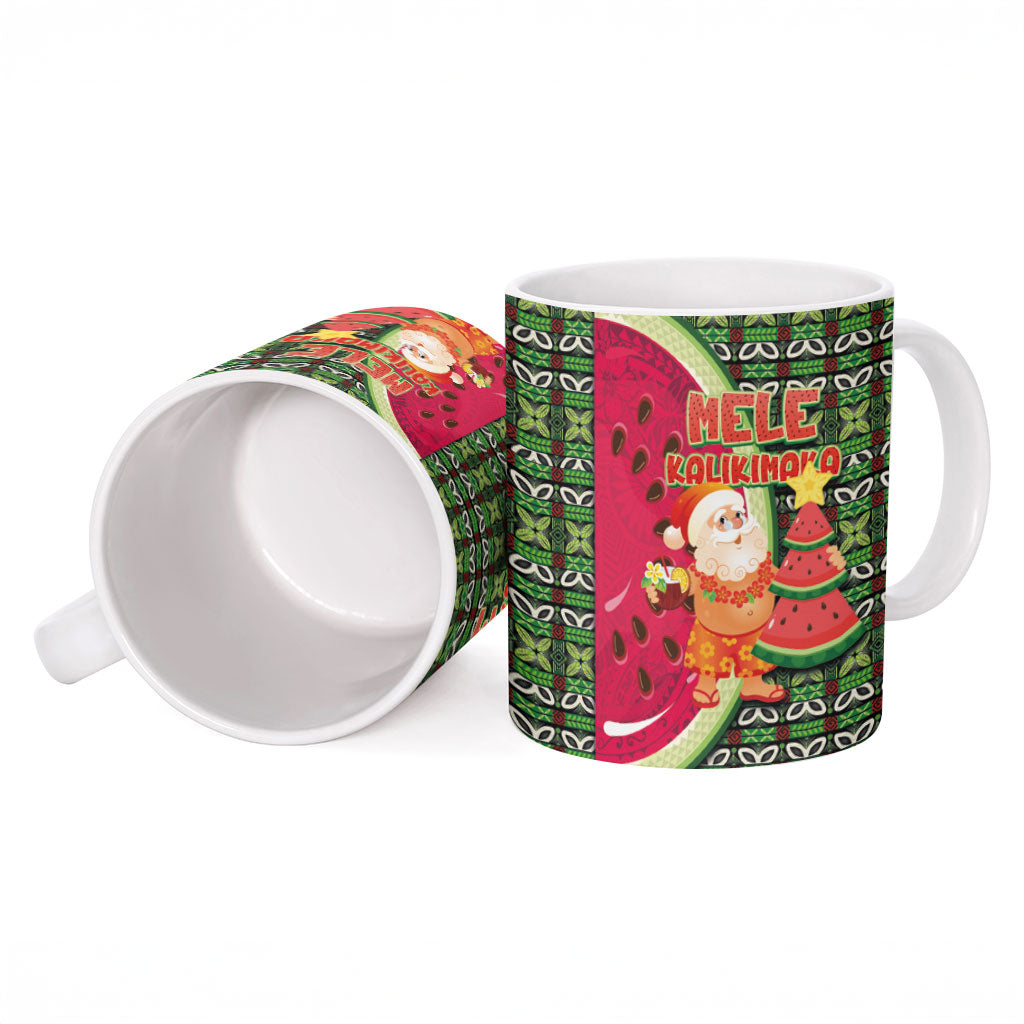 Hawaii Watermelon Mele Kalikimaka Ceramic Mug Tribal Pacific Pattern with Tropical Funny Santa Claus LT03 - Polynesian Pride