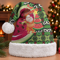 Hawaii Watermelon Mele Kalikimaka Christmas Santa Hat Tribal Pacific Pattern with Tropical Funny Santa Claus LT03 With Fur Multicolor - Polynesian Pride