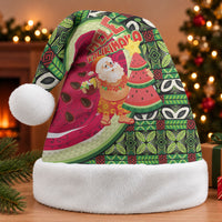 Hawaii Watermelon Mele Kalikimaka Christmas Santa Hat Tribal Pacific Pattern with Tropical Funny Santa Claus LT03 Without Fur Multicolor - Polynesian Pride