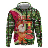 Hawaii Watermelon Mele Kalikimaka Hoodie Tribal Pacific Pattern with Tropical Funny Santa Claus LT03 Pullover Hoodie Multicolor - Polynesian Pride