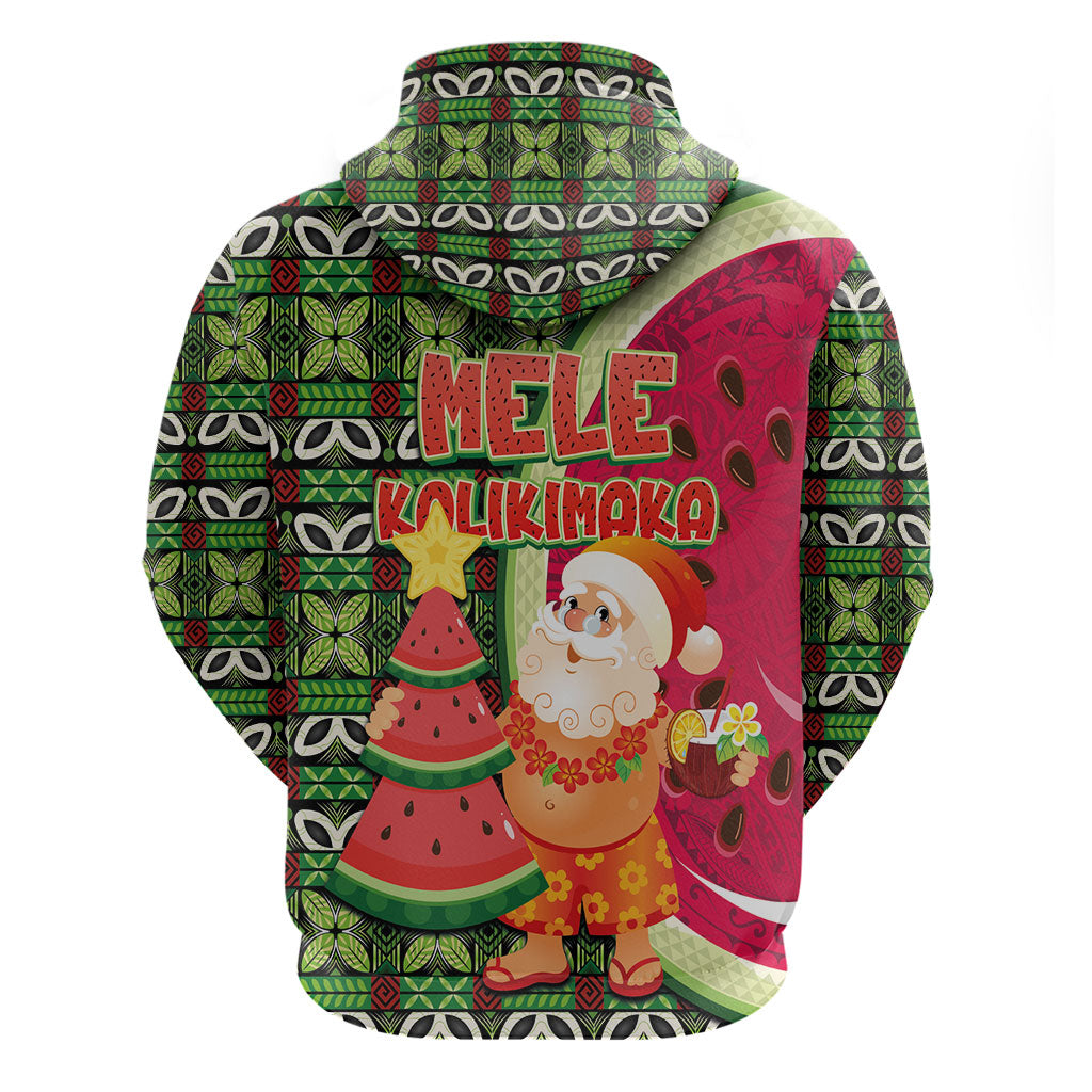 Hawaii Watermelon Mele Kalikimaka Hoodie Tribal Pacific Pattern with Tropical Funny Santa Claus LT03 - Polynesian Pride