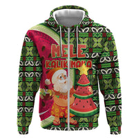 Hawaii Watermelon Mele Kalikimaka Hoodie Tribal Pacific Pattern with Tropical Funny Santa Claus LT03 Zip Hoodie Multicolor - Polynesian Pride