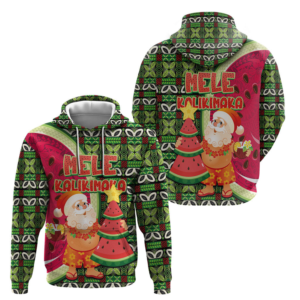 Hawaii Watermelon Mele Kalikimaka Hoodie Tribal Pacific Pattern with Tropical Funny Santa Claus LT03 - Polynesian Pride