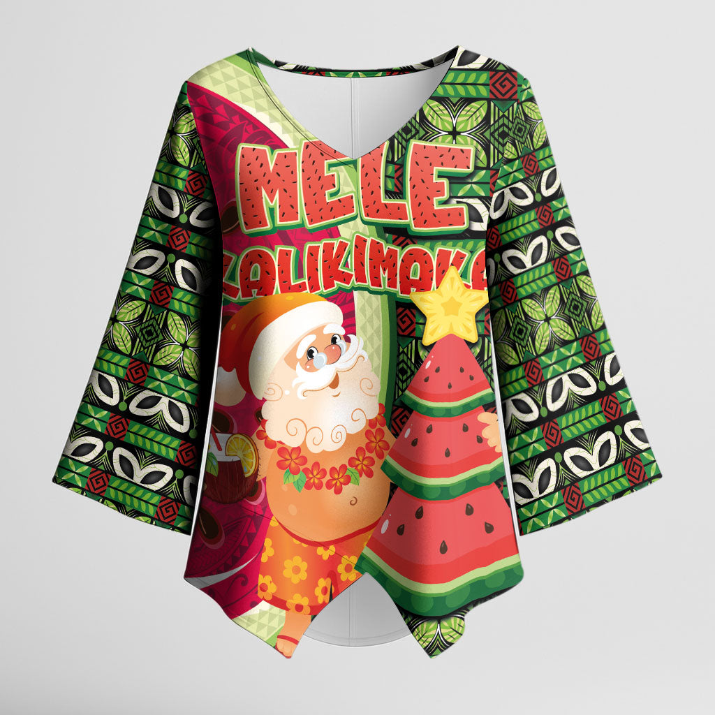Hawaii Watermelon Mele Kalikimaka Kimono Sleeve Blouse Tribal Pacific Pattern with Tropical Funny Santa Claus LT03 Female Multicolor - Polynesian Pride