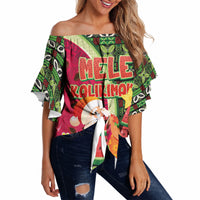 Hawaii Watermelon Mele Kalikimaka Off Shoulder Wrap Waist Top Tribal Pacific Pattern with Tropical Funny Santa Claus LT03 Multicolor - Polynesian Pride