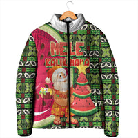 Hawaii Watermelon Mele Kalikimaka Padded Jacket Tribal Pacific Pattern with Tropical Funny Santa Claus LT03 - Polynesian Pride