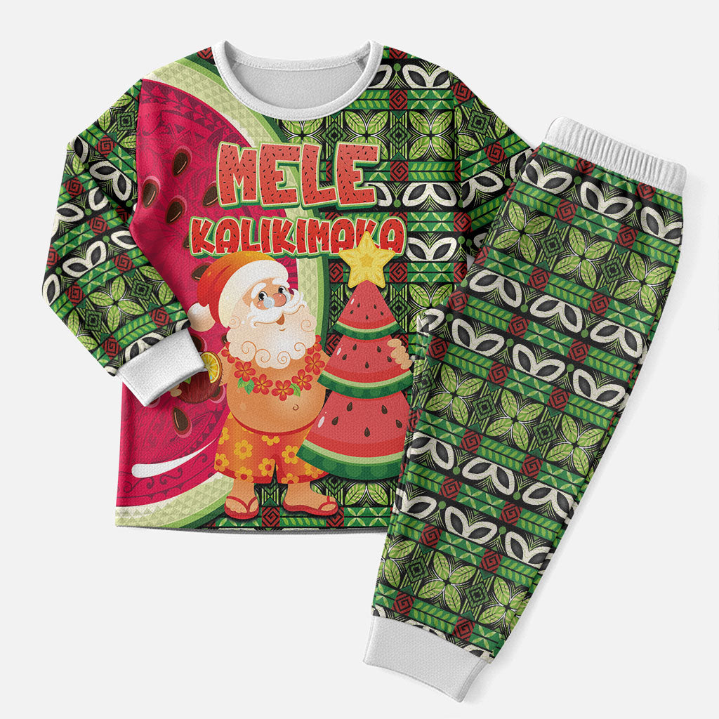 Hawaii Watermelon Mele Kalikimaka Christmas Pajama Set Tribal Pacific Pattern with Tropical Funny Santa Claus LT03 Men Multicolor - Polynesian Pride