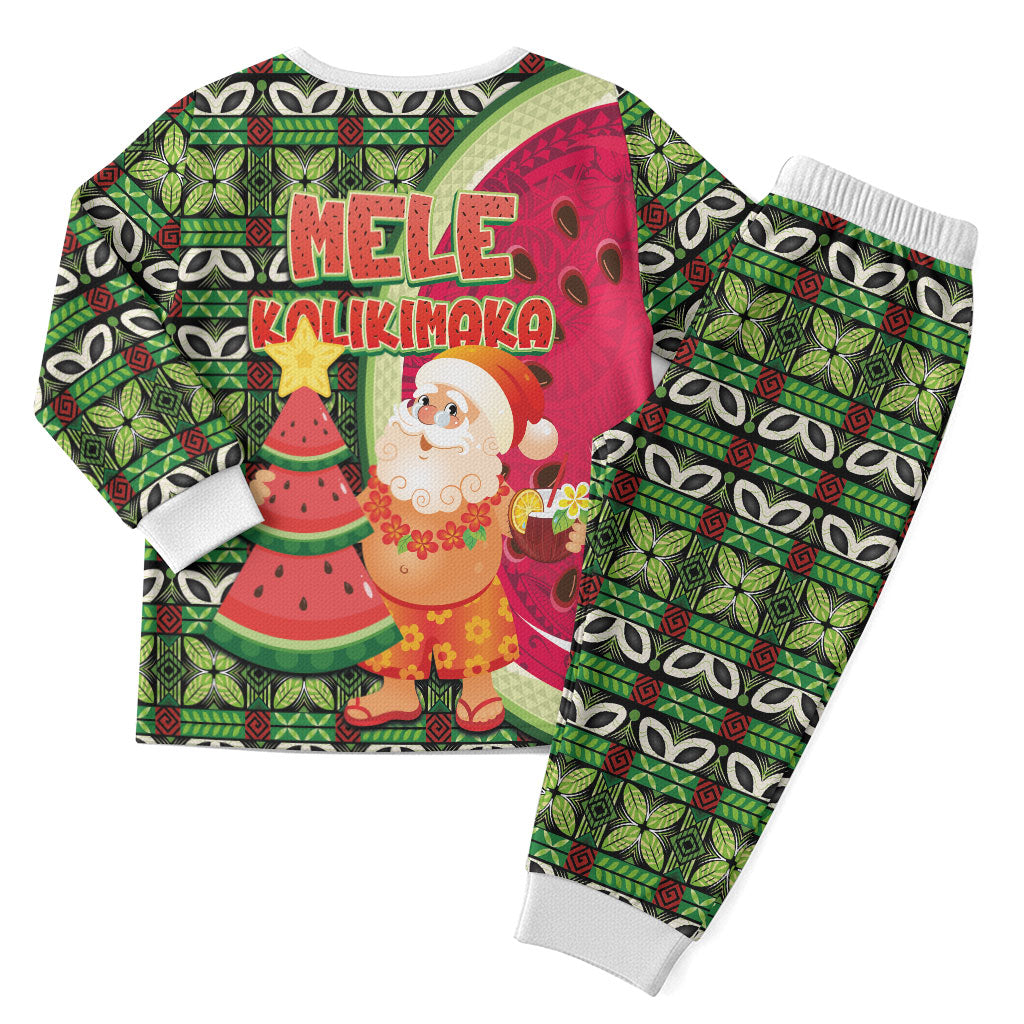 Hawaii Watermelon Mele Kalikimaka Christmas Pajama Set Tribal Pacific Pattern with Tropical Funny Santa Claus LT03 - Polynesian Pride