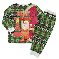 Hawaii Watermelon Mele Kalikimaka Christmas Pajama Set Tribal Pacific Pattern with Tropical Funny Santa Claus LT03 - Polynesian Pride