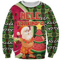 Hawaii Watermelon Mele Kalikimaka Sweatshirt Tribal Pacific Pattern with Tropical Funny Santa Claus LT03 Unisex Multicolor - Polynesian Pride