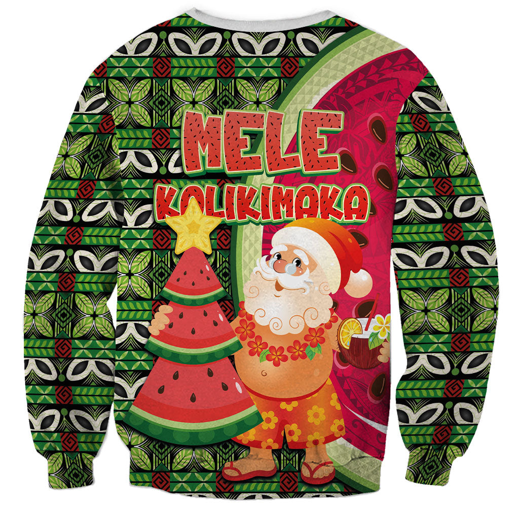 Hawaii Watermelon Mele Kalikimaka Sweatshirt Tribal Pacific Pattern with Tropical Funny Santa Claus LT03 - Polynesian Pride