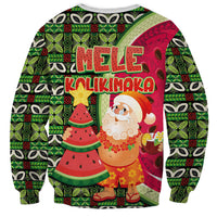 Hawaii Watermelon Mele Kalikimaka Sweatshirt Tribal Pacific Pattern with Tropical Funny Santa Claus LT03 - Polynesian Pride