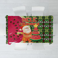 Hawaii Watermelon Mele Kalikimaka Tablecloth Tribal Pacific Pattern with Tropical Funny Santa Claus LT03 Multicolor - Polynesian Pride