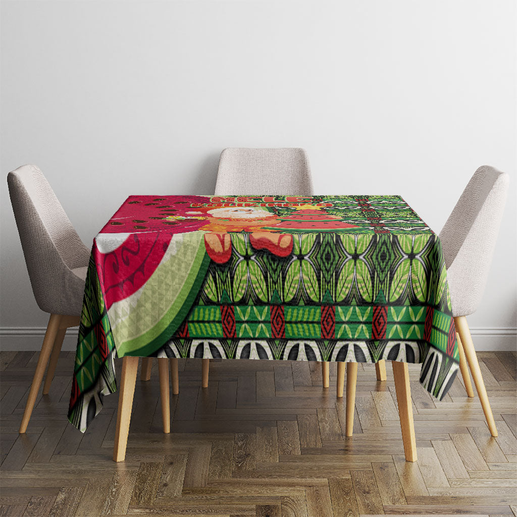 Hawaii Watermelon Mele Kalikimaka Tablecloth Tribal Pacific Pattern with Tropical Funny Santa Claus LT03 - Polynesian Pride