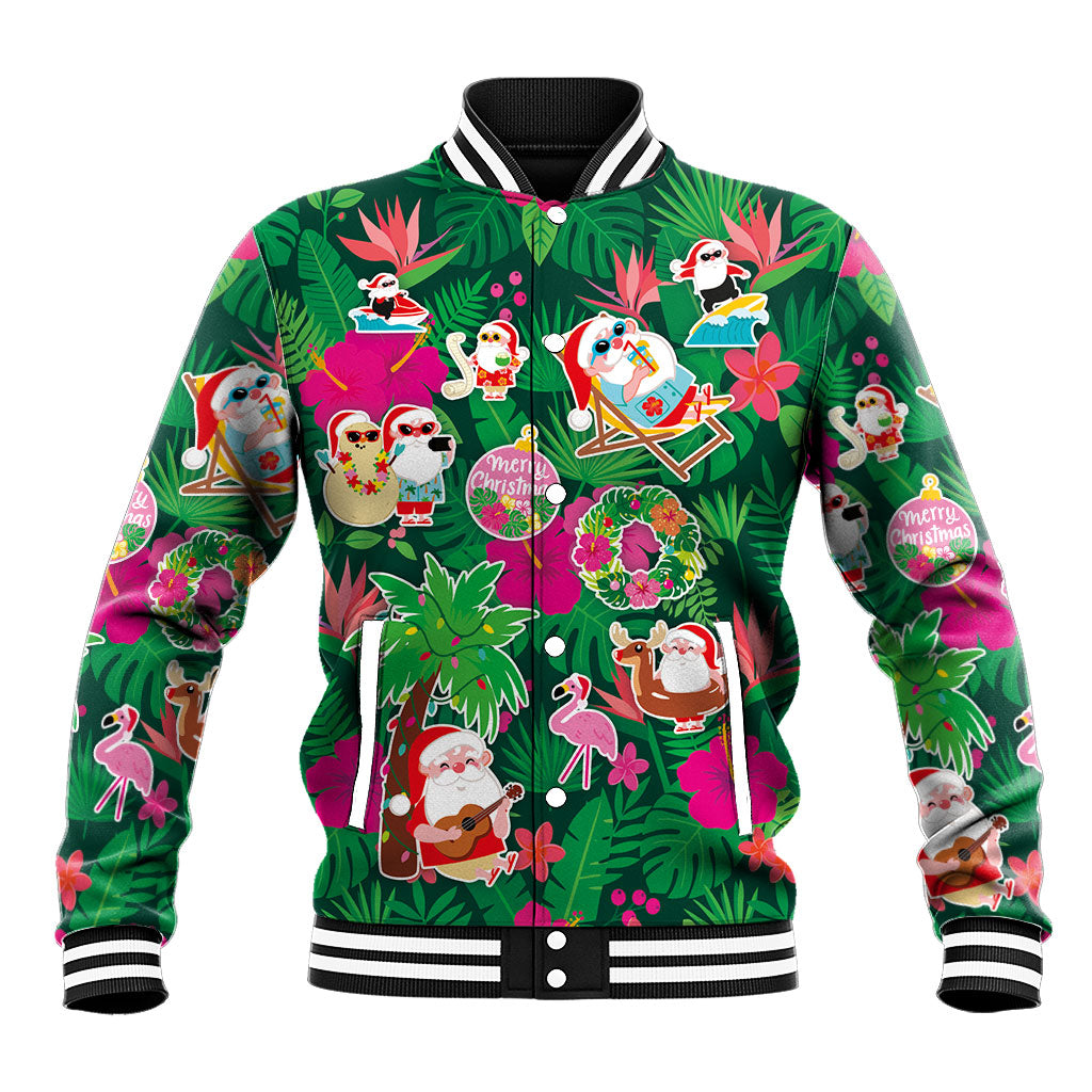 Hawaii Mele Kalikimaka Baseball Jacket Tropical Plants with Santa Claus
