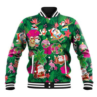 Hawaii Mele Kalikimaka Baseball Jacket Tropical Plants with Santa Claus