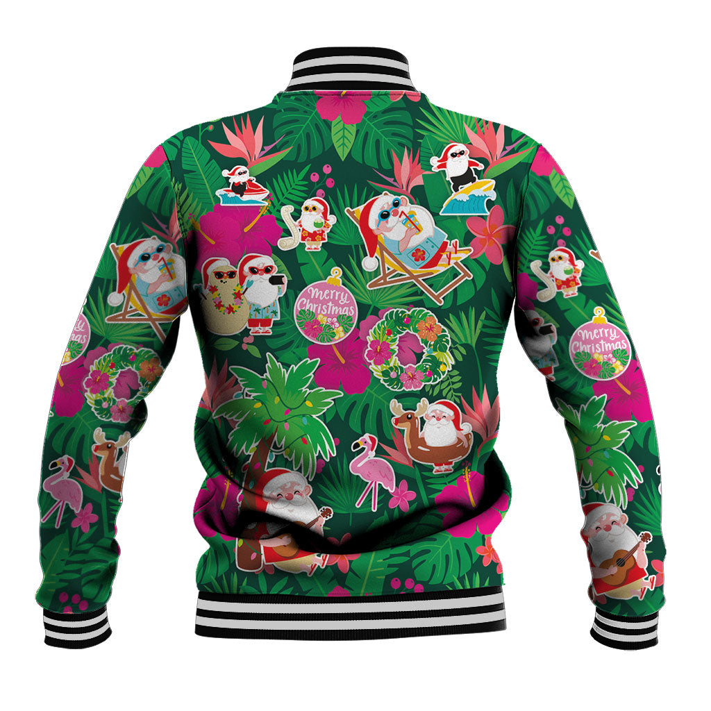 Hawaii Mele Kalikimaka Baseball Jacket Tropical Plants with Santa Claus