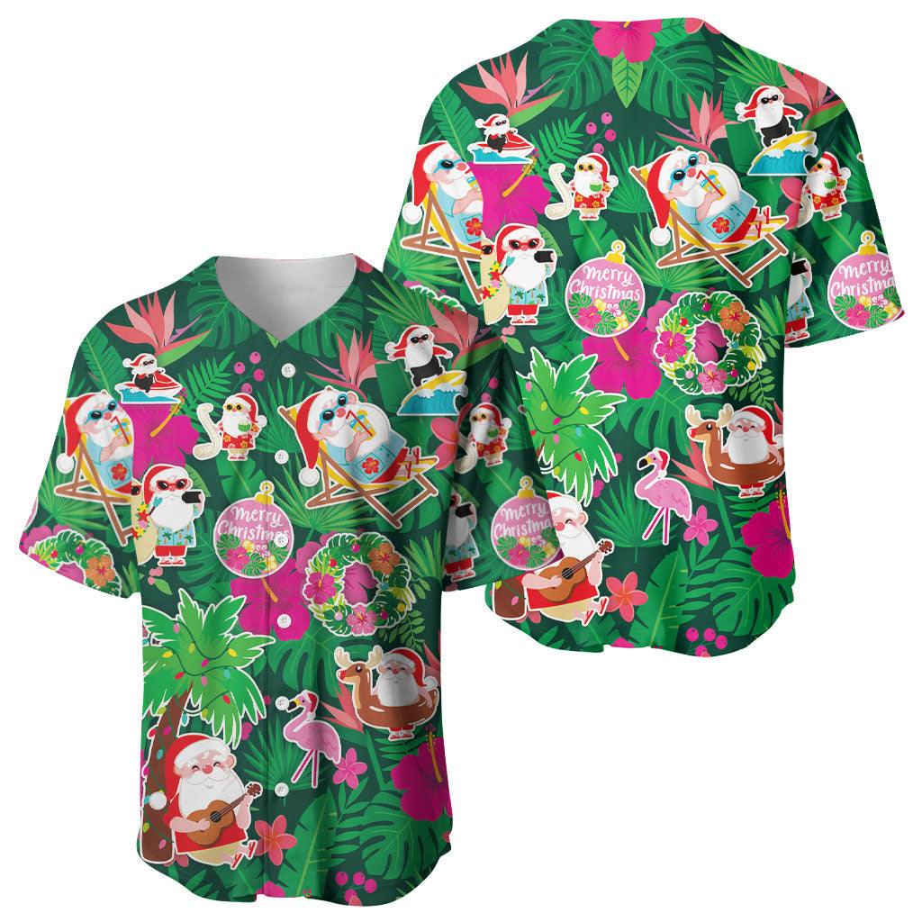 Hawaii Mele Kalikimaka Baseball Jersey Tropical Plants with Santa Claus