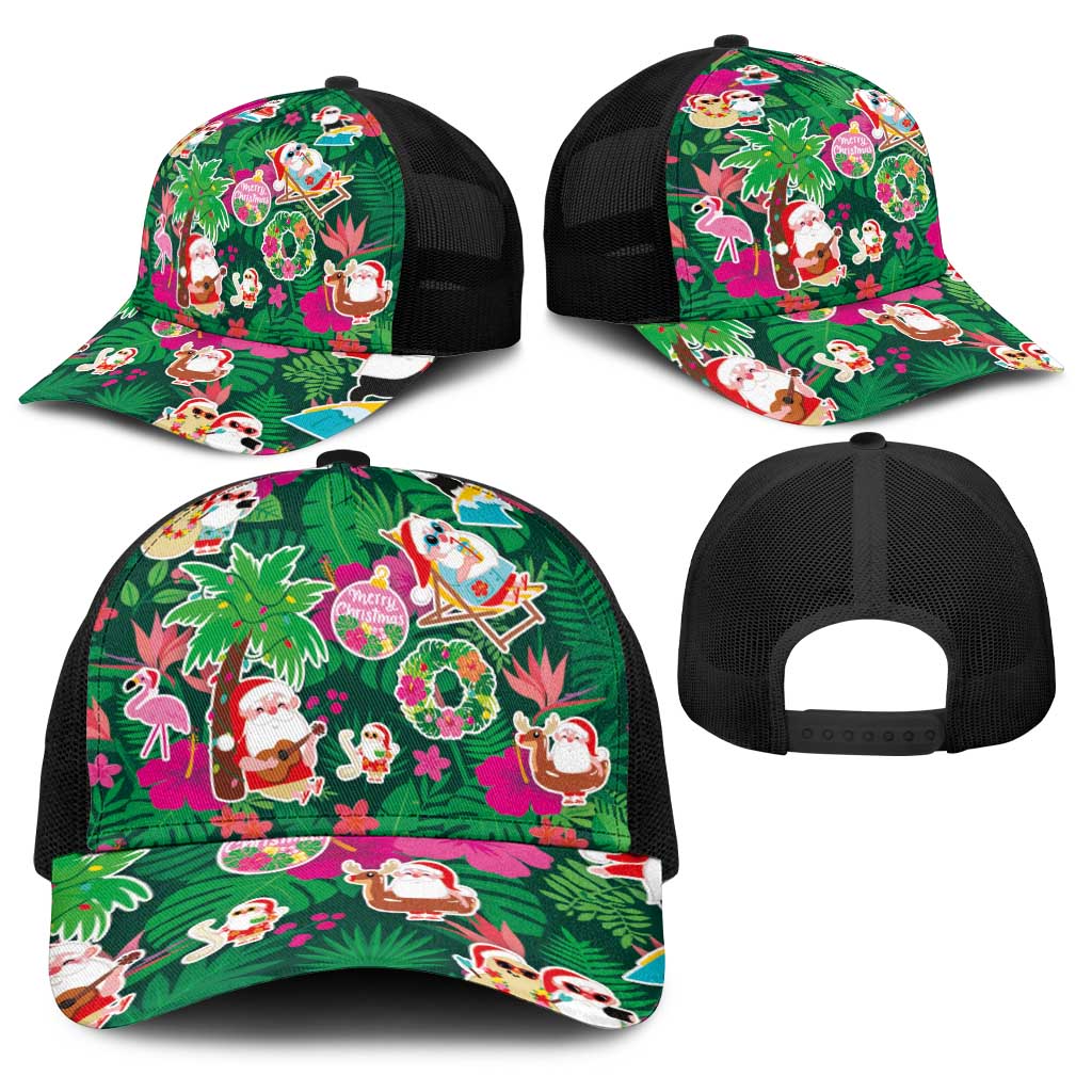 Hawaii Mele Kalikimaka Baseball Net Cap Tropical Plants with Santa Claus