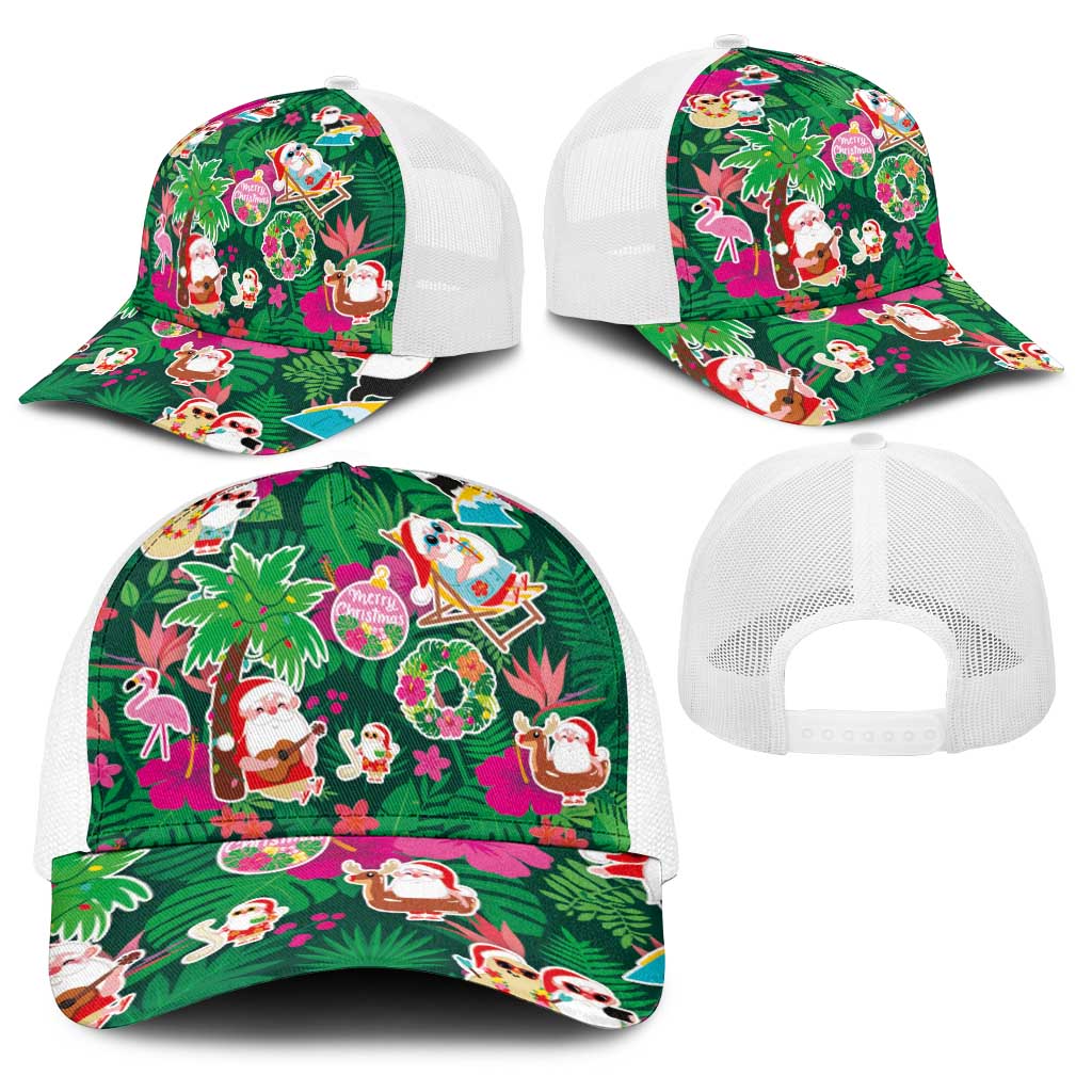 Hawaii Mele Kalikimaka Baseball Net Cap Tropical Plants with Santa Claus