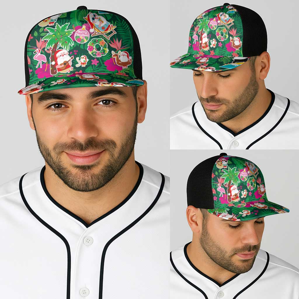 Hawaii Mele Kalikimaka Baseball Net Cap Tropical Plants with Santa Claus