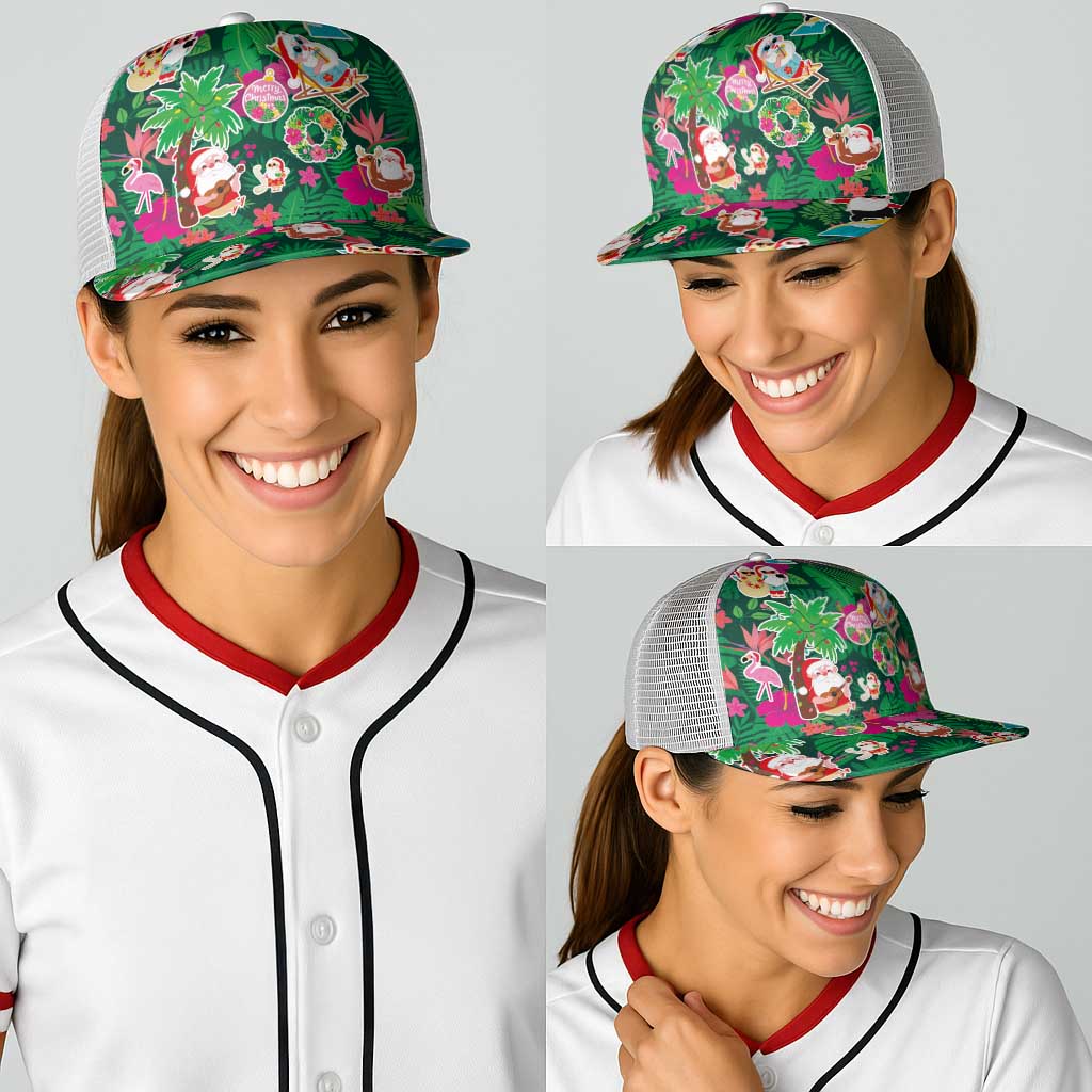 Hawaii Mele Kalikimaka Baseball Net Cap Tropical Plants with Santa Claus