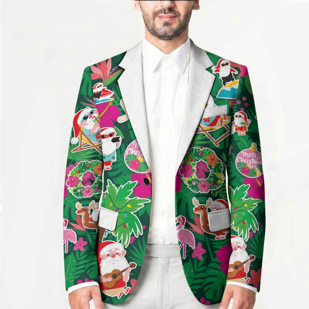 Hawaii Mele Kalikimaka Blazer Tropical Plants with Santa Claus LT03 - Polynesian Pride