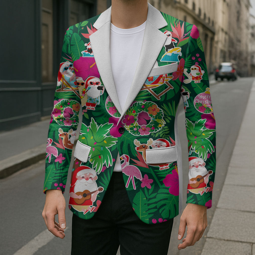 Hawaii Mele Kalikimaka Blazer Tropical Plants with Santa Claus LT03 - Polynesian Pride