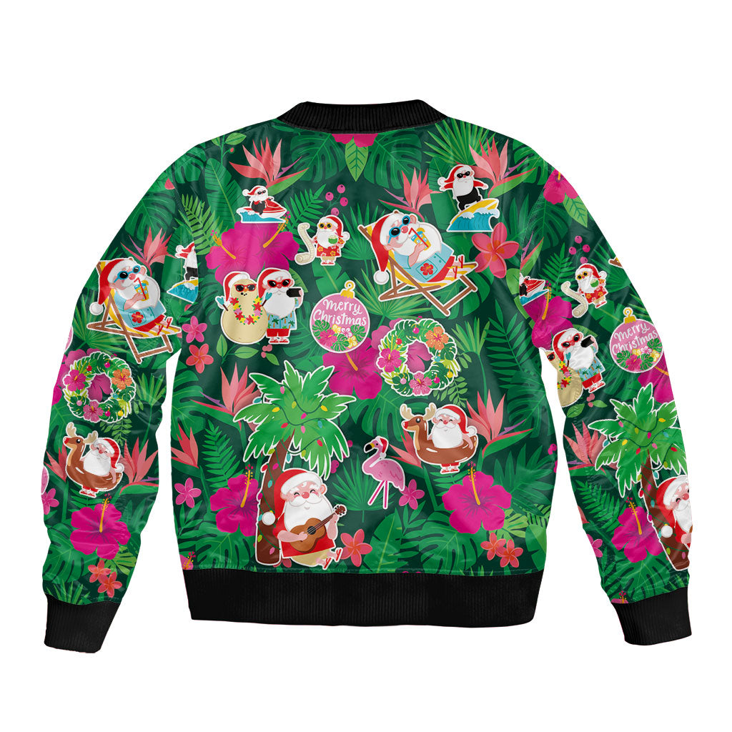 Hawaii Mele Kalikimaka Bomber Jacket Tropical Plants with Santa Claus LT03 - Polynesian Pride