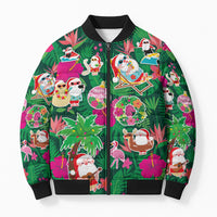 Hawaii Mele Kalikimaka Bomber Puffer Jacket Tropical Plants with Santa Claus LT03 Unisex Multicolor - Polynesian Pride